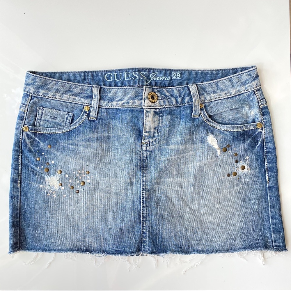 Guess Jean Micro Skirt with Jewel Embelishments